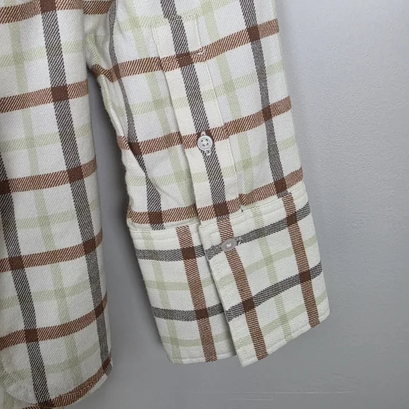 Everlane Boxy Flannel Cream Brown Plaid Button Down Shirt Sz Women's Medium NWT - Picture 9 of 13